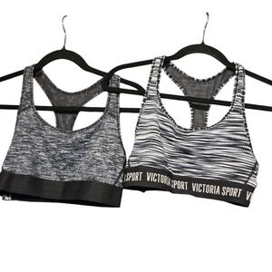 Victoria Sport Racerback Sports Bra Women Small Grey Black Lot of 2 Striped Logo